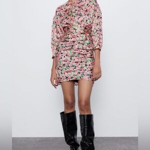 ZARA | Printed Floral Draping Dress, size S